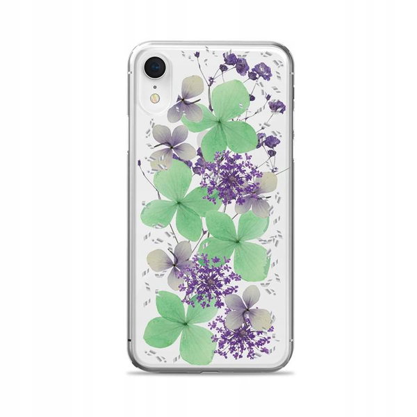 PURO Glam Hippie Chic Cover Etui iPhone XR prawdziwe płatki kwiatów zielone