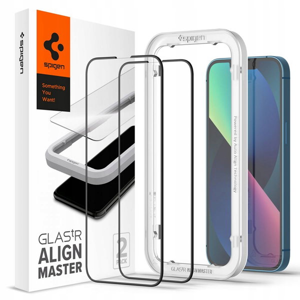 Spigen Szkło hartowane do iPhone 14 / 13 / 13 Pro 2 szt (Czarna ramka)