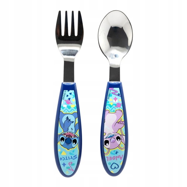 Zestaw metalowych sztućców z kolekcji Stitch & Angel (łyżka i widelec)