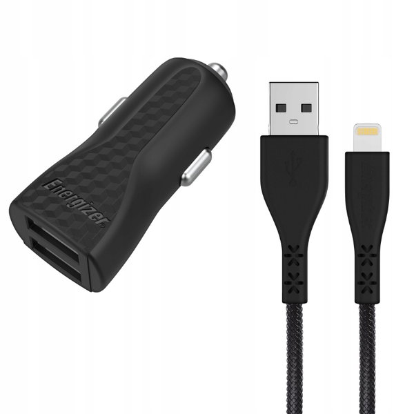 Ładowarka samochodowa 2x USB-A 17W 3.4A + Kabel Lightning certyfikat MFi (C