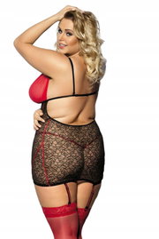 Bielizna Damska Czarna Czerwona Halka Koszula Nocna Koronkowa 3XL/4XL