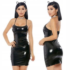 Czarna Sukienka Mini Stringi Bielizna Damska Vinyl