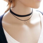 Czarny Choker Naszyjnik Srebrny Trójkąt Zawieszka