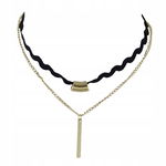 Czarny Choker Naszyjnik Złoty Zawieszka Tasiemka