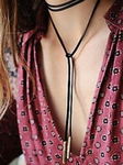 Czarny Choker Naszyjnik Rzemyk Sznurek Złoty Długi