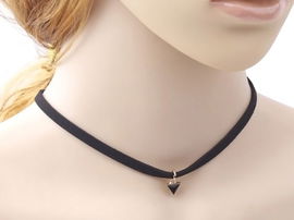 Czarny Choker Naszyjnik Przywieszka Rzemyk Złoty