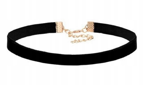 Czarny Choker Naszyjnik Aksamitna Tasiemka Złoty
