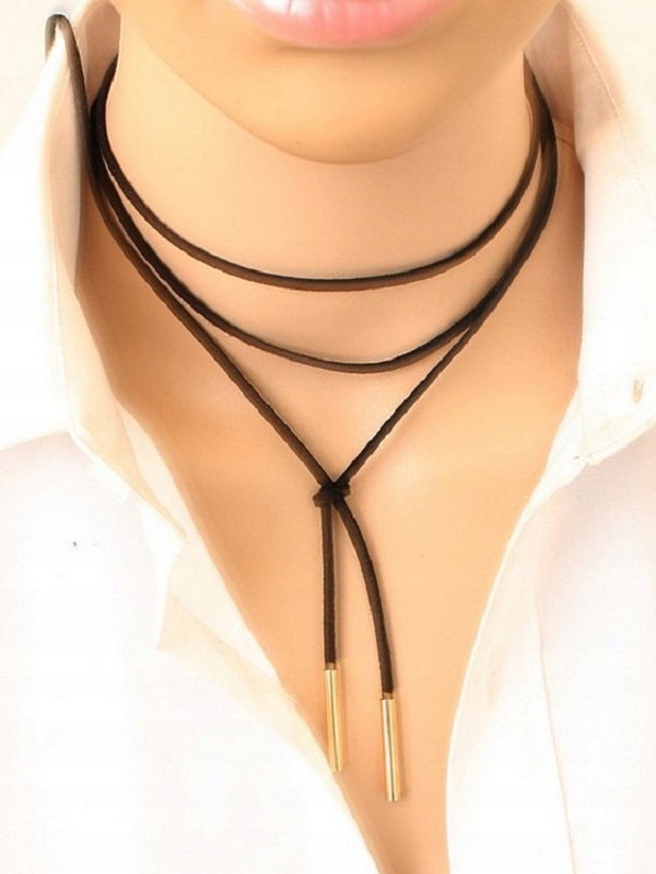 Czarny Choker Naszyjnik Rzemyk Sznurek Złoty Długi