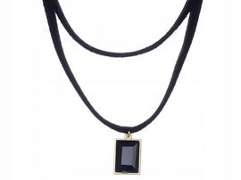 Czarny Choker Naszyjnik Kamień Złoty Rzemyk