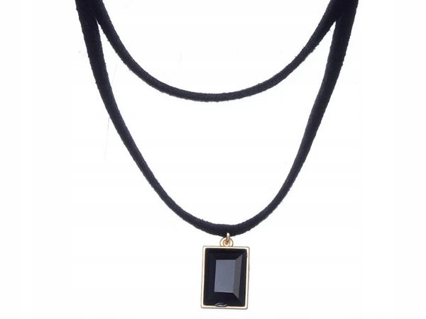 Czarny Choker Naszyjnik Kamień Złoty Rzemyk