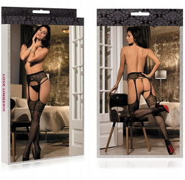 Czarne Rajstopy Pończochy Pasem Bielizna Pudełko