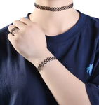 Czarny Choker Naszyjnik Chocker 3szt Pierścionek Naszyjnik Zestaw Komplet