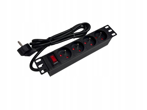 Listwa zasilająca 10" 230V - 4 gniazda typu E - CEE 7/5 z wyłącznikiem 1,8m