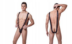 Męska Bielizna Czarne Body Vinyl Latex Strój Borat Lack Wetlook