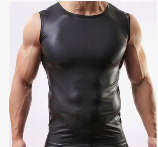 Męska Bielizna Czarny Komplet Top Koszulka Slipy Latex Vinyl Wetlook Lack