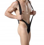 Męska Bielizna Czarne Body Latex Vinyl Kombinezon Majtki Stringi Borat