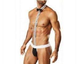 Męska Bielizna Kostium Przebranie Kelnera Stringi z Muszką