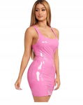 Różowa Sukienka Mini Błyszcząca Vinyl Latex Lack Bielizna Damska Gorset