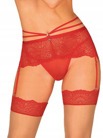 Bielizna Damaska Koronkowy Czerwony Pas do Pończoch Obsessive Loventy L/XL