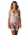 Bielizna Damska Biały Koronkowy Gorset Stringi Paski XL/2XL