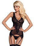 Bielizna Damska Czarny Komplet Obsessive Gorset Stringi Pas Koronka S/M