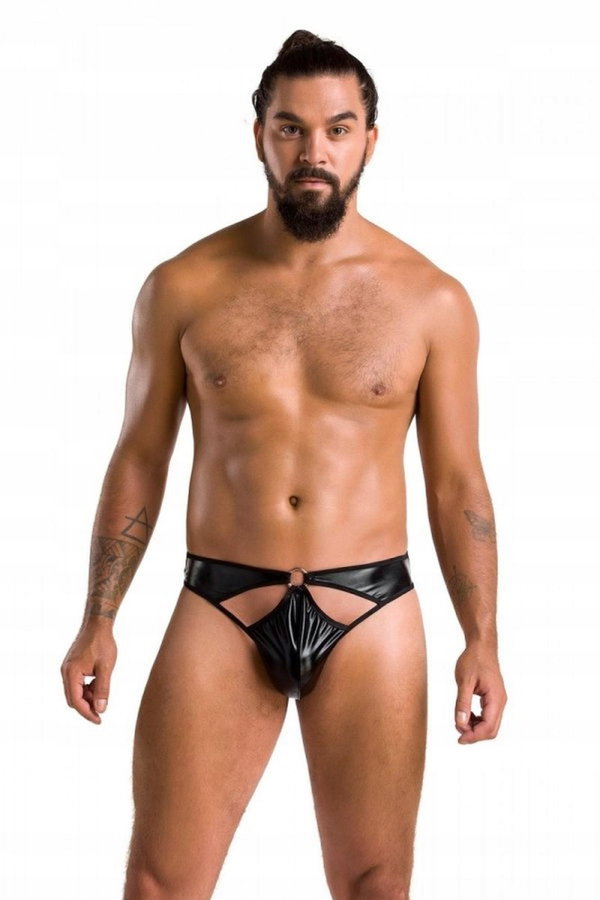 Męska Bielizna Czarne Stringi Vinyl Latex Lack S/M