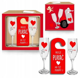 Śmieszny Prezent WALENTYNKI 24 zestaw 2 kieliszków do szampana i zawieszką