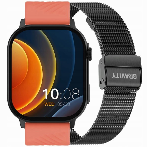Smartwatch Gravity GT15-3 Czerwony Pasek Silikonowy Czarna Bransoleta