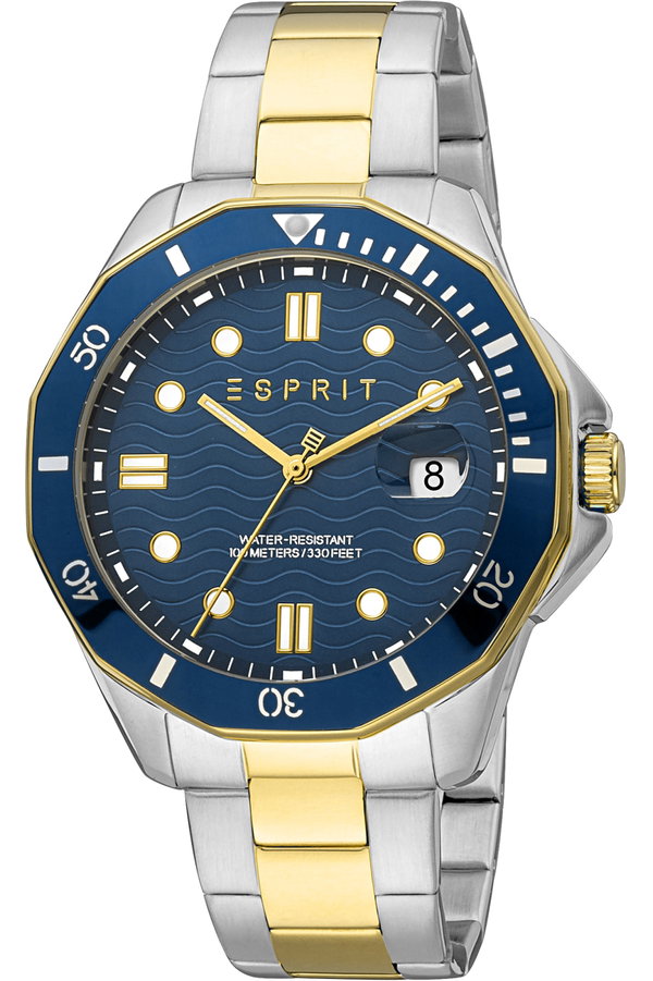 Zegarek męski Esprit kwarcowy tarcza granatowa bransoleta bicolor 41 mm