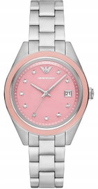 Zegarek damski Emporio Armani kwarcowy tarcza różowa bransoleta srebrna