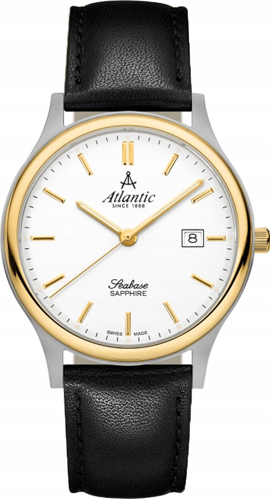 Zegarek męski Atlantic Seabase kwarcowy,40mm stal złoto, czarny pasek
