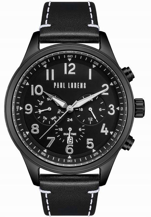 Zegarek męski Paul Lorens kwarcowy tarcza czarna pasek czarny 46 mm