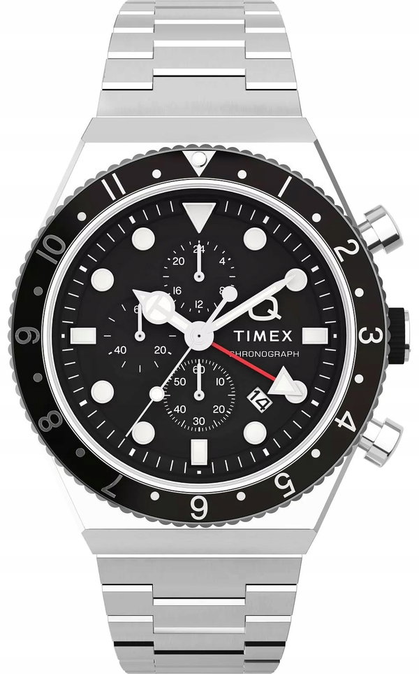 Zegarek męski Timex Q3, mechanizm kwarcowy, na metalowej bransolecie.