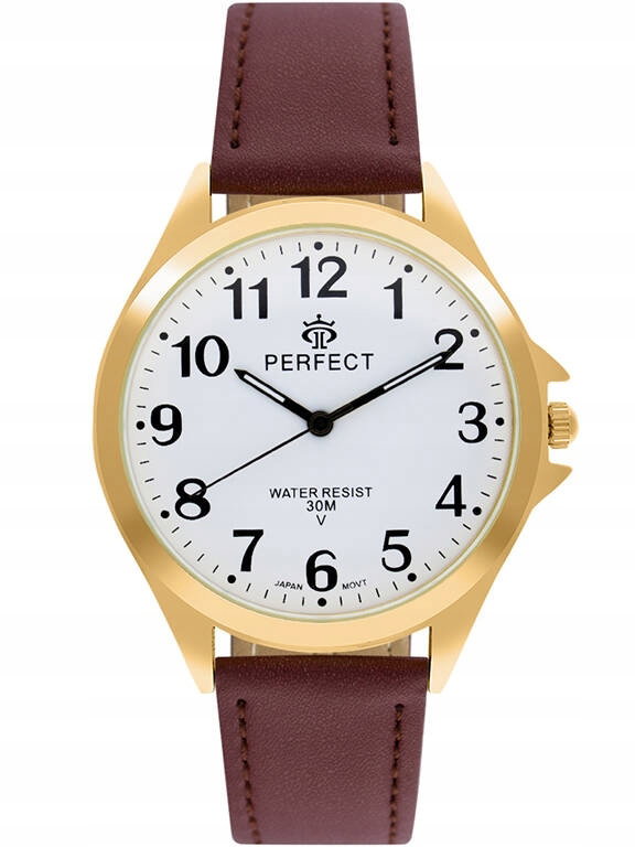 Zegarek męski PERFECT GXB412-12 złota koperta brązowy pasek