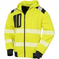 Bluza odblaskowa z kapturem rozpinana Unisex Recycled Żółty/Czarny r. S