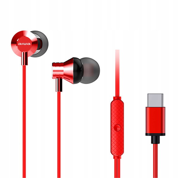 Słuchawki Dokanałowe Przewodowe AIWA ESTM-50USB-C/RD z mikrofonem czerwone