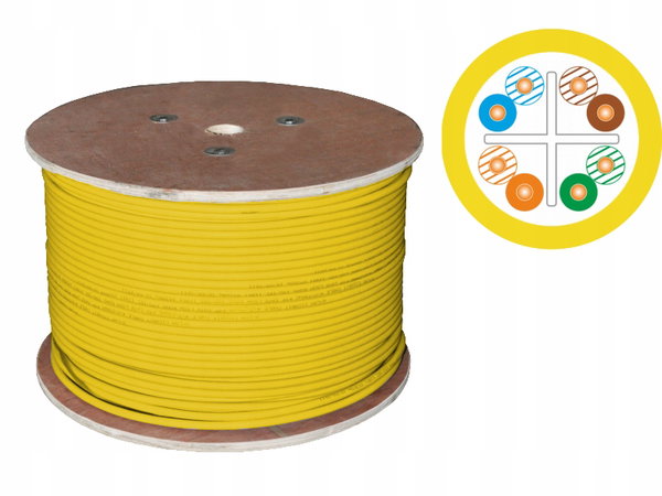 Kabel U/UTP kat.6 LSOH 4x2x23AWG B2ca 500m (ŻÓŁTA powłoka) INTERTEK (USA)