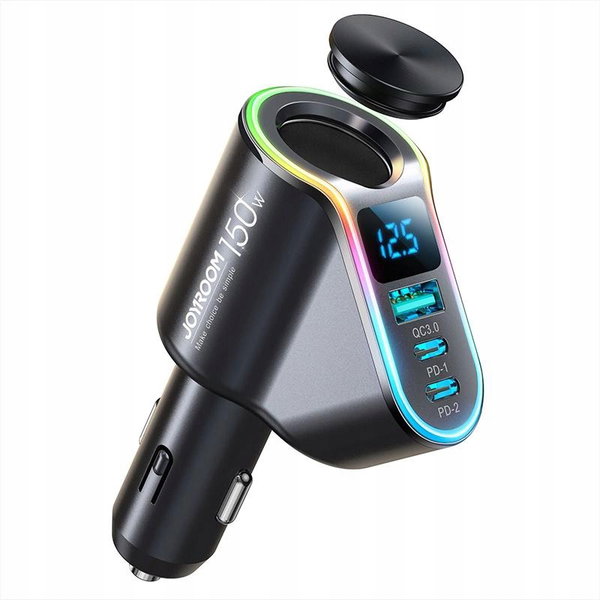 Joyroom szybka ładowarka samochodowa 4w1 USB-A QC3.0 2xUSB-C PD 150W czarna