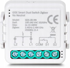 GISE Smart Podwójny moduł przekaźnikowy (bez N) Zigbee | Tuya | GDS-ZB-NN