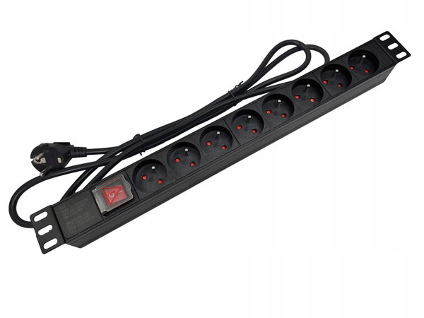 Listwa zasilająca 19" 230V - 8 gniazd (typu E - CEE 7/5), z wyłącznikiem LE