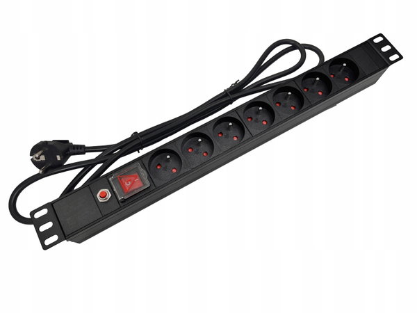 Listwa zasilająca 19" 230V - 7 gniazd (typu E - CEE 7/5), z wyłącznikiem LE