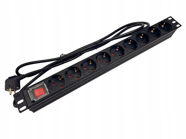 Listwa zasilająca 19" 230V - 9 gniazd (typu F - CEE 7/3 schuko), z wyłączni