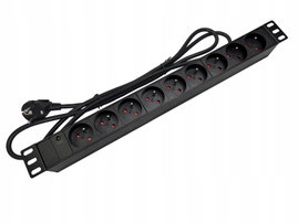 Listwa zasilająca 19" gniazdo 9 x CEE 7/5 wtyk CEE 7/7 z diodą LED kabel 3m