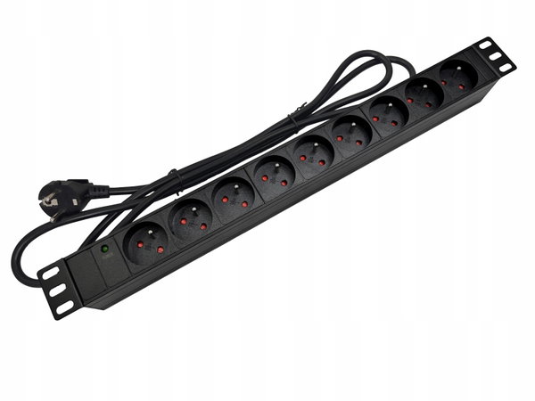 Listwa zasilająca 19" gniazdo 9 x CEE 7/5 wtyk CEE 7/7 z diodą LED kabel 3m