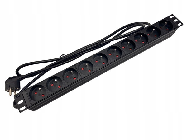 Listwa zasilająca 19" 230V - 10 gniazd (typu E - CEE 7/5), kabel 1,8m CEE 7