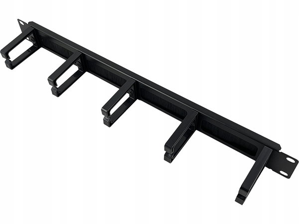 Organizator kabli 1U 19" z przepustem szczotkowym, 5 plastikowych uchwytów,