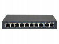 Niezarządzalny przełącznik (switch) 8 portów RJ45 PoE 1Gb/s + 2 porty RJ45