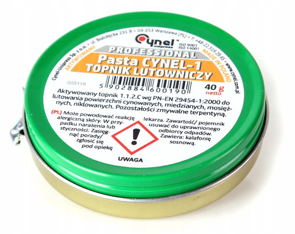 PASTA LUTOWNICZA CYNEL-1 40G DO LUTOWANIA MIĘKKIEG