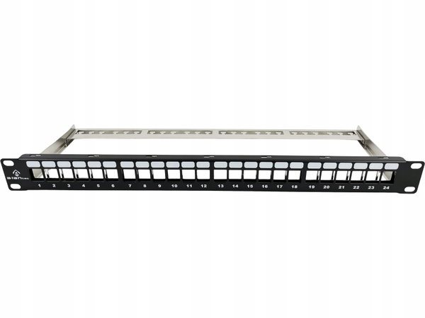 Patch panel pusty 19" modularny 24 porty 1U z podporą, niewyposażony ALANTE