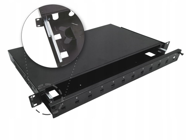 Przełącznica światłowodowa teleskopowa 12xSC simplex / 12xLC duplex 19" 1U